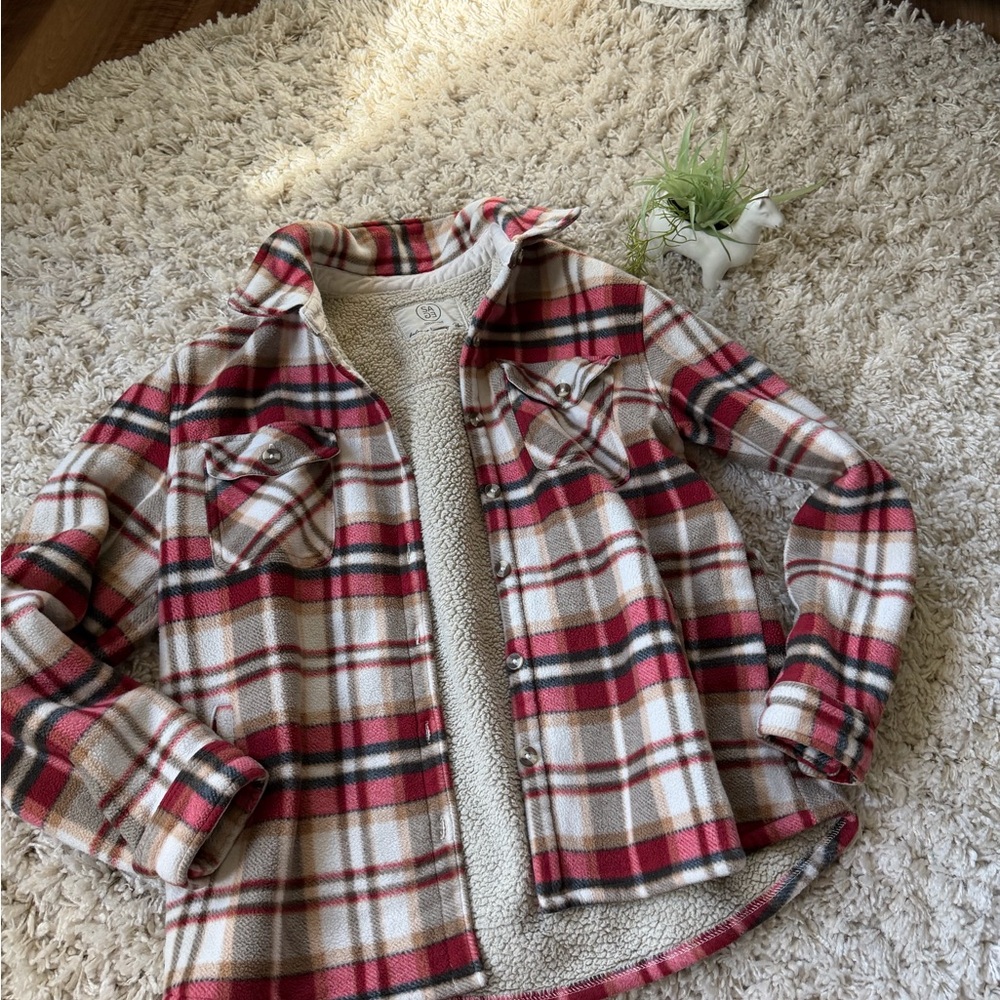 Women's sage collective fleece winter cute warm fluff Red Plaid Teddy Jacket